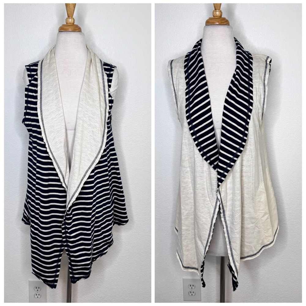 Matilda Jane Womens Full Moon Reversible Vest Size L Cream Navy Stripe Nautical - Picture 2 of 10